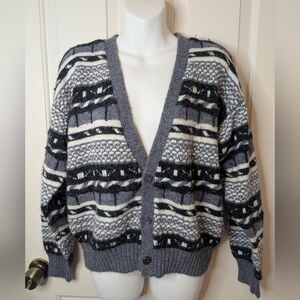 Concrete Mix Vintage 90's Chunky Knit Black/White/Gray Cardigan Adult L (16-18)